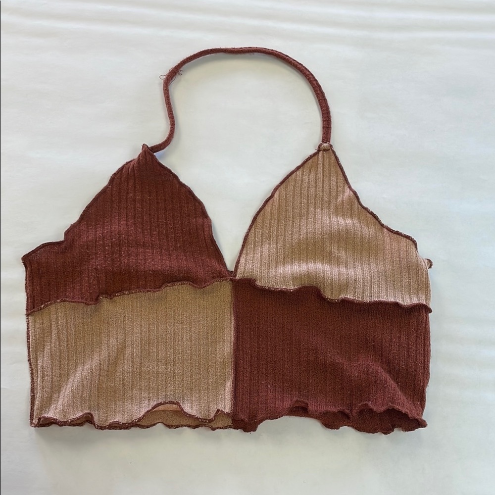 SHEIN Brown and Tan Knit Halter Top